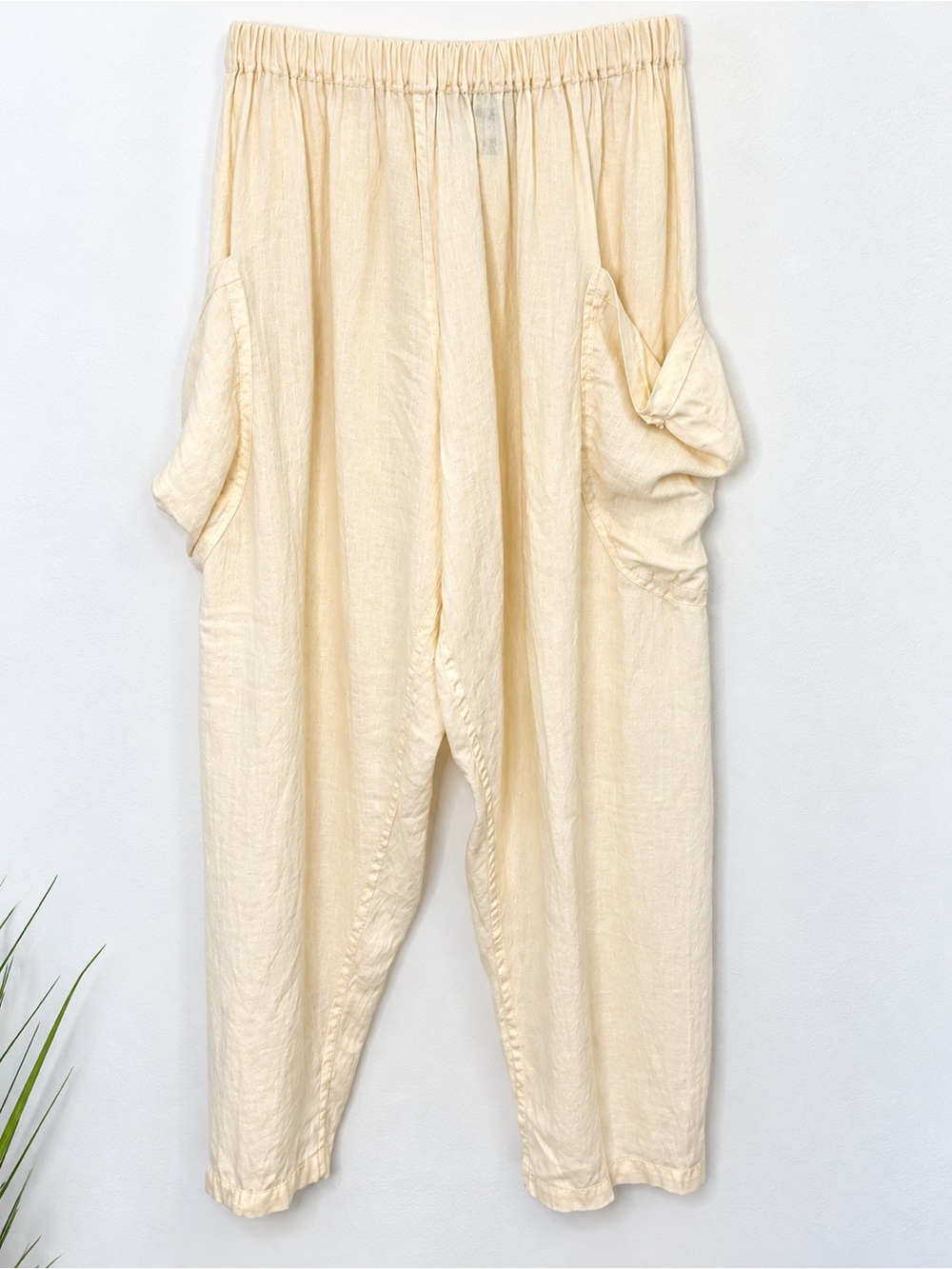 FLAX 100% Linen Relaxed Pull-On Pants Small Cream Beige